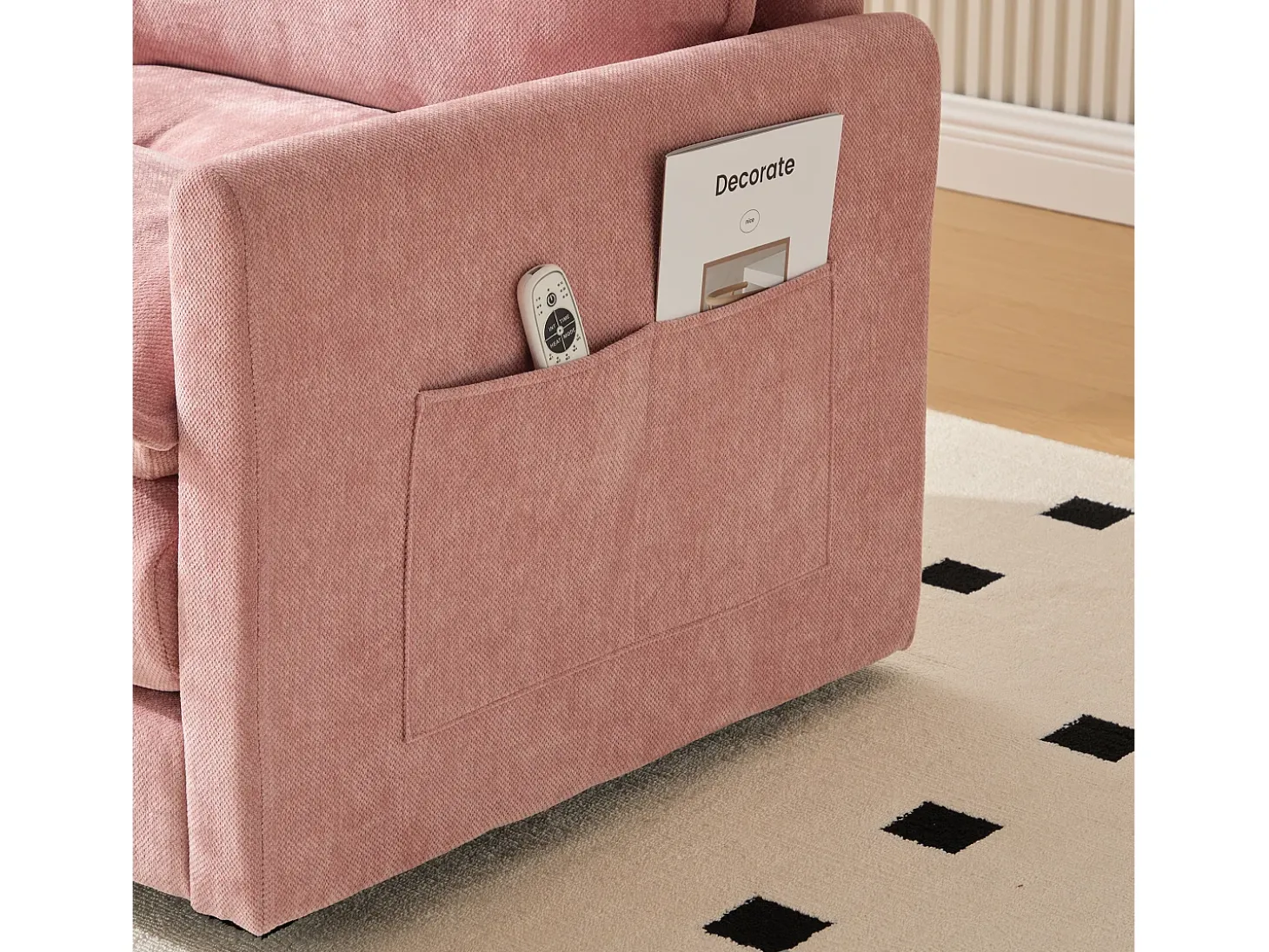 Poltrona giratória com bolso lateral - Tecido chenille - Rosa