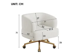 Poltrona giratória em chenille bege com almofada de assento de 20 cm, 71x60x71 cm