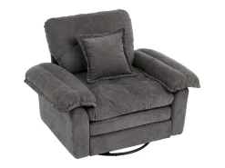 Poltrona giratória em tecido chenille cinza com almofada - Ideal para sala de estar, quarto e escritório.