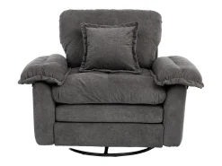 Poltrona giratória em tecido chenille cinza com almofada - Ideal para sala de estar, quarto e escritório.