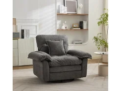 Poltrona giratória em tecido chenille cinza com almofada - Ideal para sala de estar, quarto e escritório.