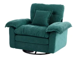 Poltrona giratória em tecido chenille verde com almofada - Ideal para sala de estar, quarto e escritório.