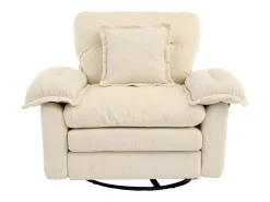 Poltrona giratória em tecido chenille bege com almofada - Ideal para sala de estar, quarto e escritório.