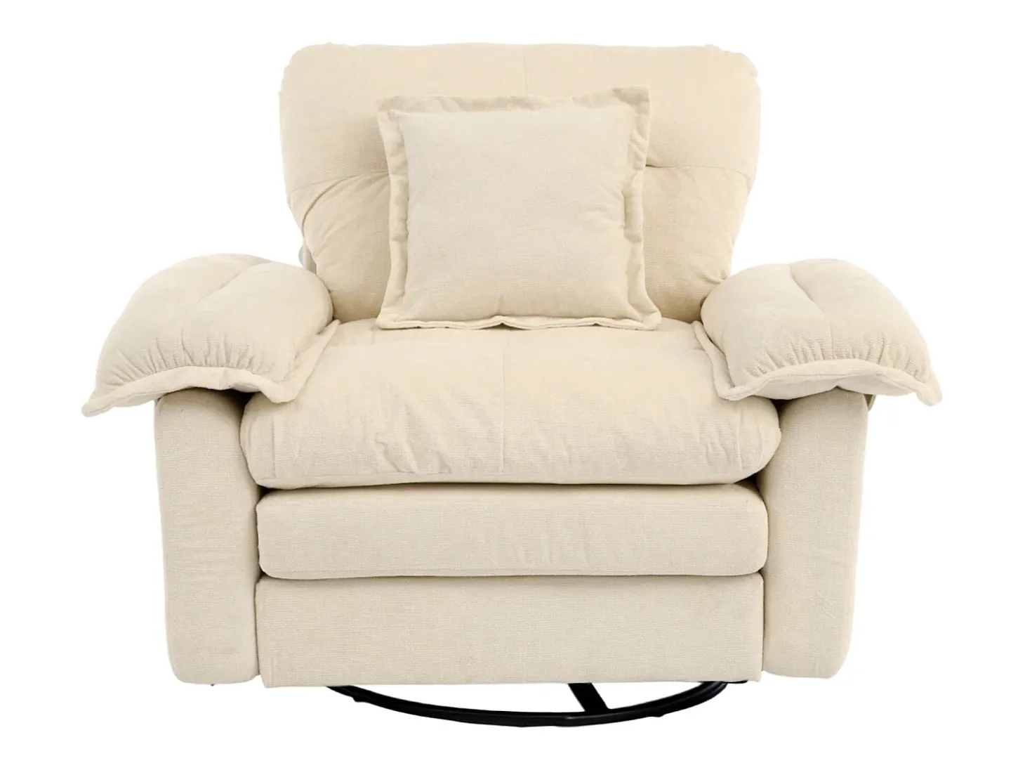 Poltrona giratória em tecido chenille bege com almofada - Ideal para sala de estar, quarto e escritório.