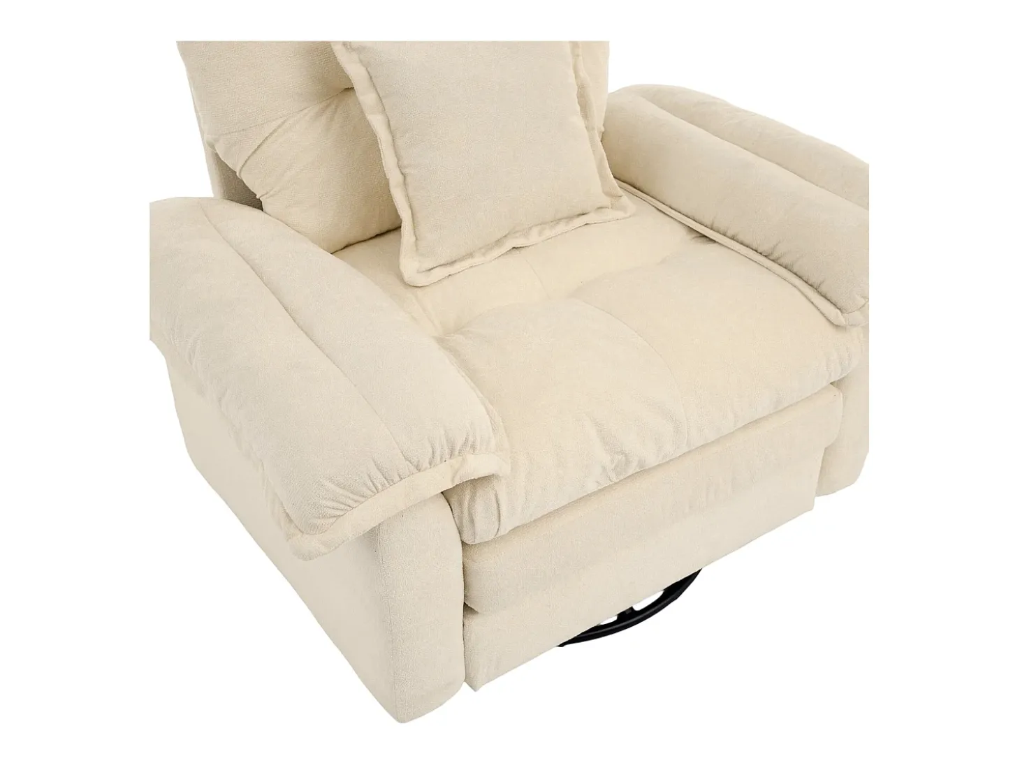 Poltrona giratória em tecido chenille bege com almofada - Ideal para sala de estar, quarto e escritório.