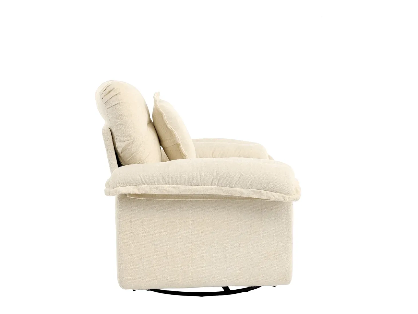 Poltrona giratória em tecido chenille bege com almofada - Ideal para sala de estar, quarto e escritório.
