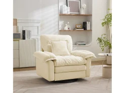 Poltrona giratória em tecido chenille bege com almofada - Ideal para sala de estar, quarto e escritório.