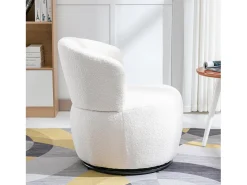 Poltrona giratória manual, cadeira com almofada lombar, tecido felpudo, sem apoio de braço, branca