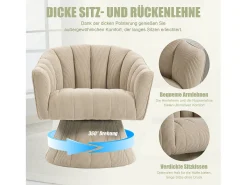 Poltrona giratória moderna 360° - 70 x 66 x 72 cm - com assento e encosto ergonômicos + apoios de braço - veludo - cáqui