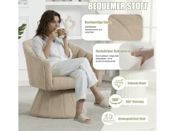 Poltrona giratória moderna 360° - 70 x 66 x 72 cm - com assento e encosto ergonômicos + apoios de braço - veludo - cáqui