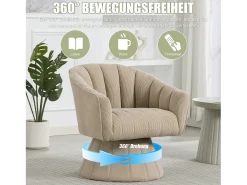 Poltrona giratória moderna 360° - 70 x 66 x 72 cm - com assento e encosto ergonômicos + apoios de braço - veludo - cáqui