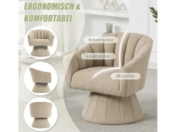 Poltrona giratória moderna 360° - 70 x 66 x 72 cm - com assento e encosto ergonômicos + apoios de braço - veludo - cáqui