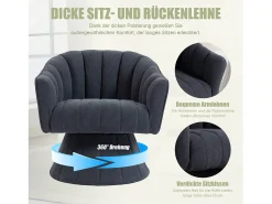 Poltrona giratória moderna 360° - 70 x 66 x 72 cm - com assento e encosto ergonômicos + apoios de braço - veludo - cinza escuro