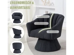 Poltrona giratória moderna 360° - 70 x 66 x 72 cm - com assento e encosto ergonômicos + apoios de braço - veludo - cinza escuro
