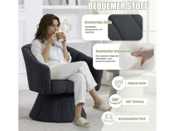 Poltrona giratória moderna 360° - 70 x 66 x 72 cm - com assento e encosto ergonômicos + apoios de braço - veludo - cinza escuro