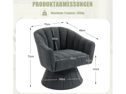 Poltrona giratória moderna 360° - 70 x 66 x 72 cm - com assento e encosto ergonômicos + apoios de braço - veludo - cinza escuro
