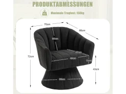 Poltrona giratória moderna 360° - 70 x 66 x 72 cm - com assento e encosto ergonômicos + apoios de braço - veludo - preta