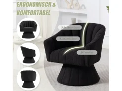 Poltrona giratória moderna 360° - 70 x 66 x 72 cm - com assento e encosto ergonômicos + apoios de braço - veludo - preta