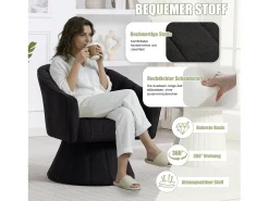 Poltrona giratória moderna 360° - 70 x 66 x 72 cm - com assento e encosto ergonômicos + apoios de braço - veludo - preta