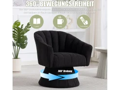 Poltrona giratória moderna 360° - 70 x 66 x 72 cm - com assento e encosto ergonômicos + apoios de braço - veludo - preta