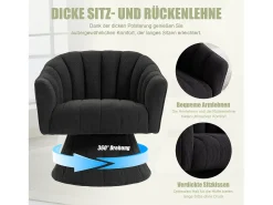 Poltrona giratória moderna 360° - 70 x 66 x 72 cm - com assento e encosto ergonômicos + apoios de braço - veludo - preta