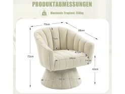 Poltrona giratória moderna 360° - 70 x 66 x 72 cm - com assento e encosto ergonômicos + apoios de braço - veludo - bege