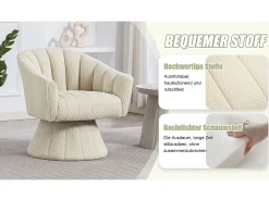Poltrona giratória moderna 360° - 70 x 66 x 72 cm - com assento e encosto ergonômicos + apoios de braço - veludo - bege
