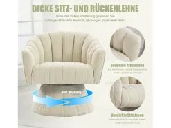 Poltrona giratória moderna 360° - 70 x 66 x 72 cm - com assento e encosto ergonômicos + apoios de braço - veludo - bege