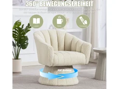 Poltrona giratória moderna 360° - 70 x 66 x 72 cm - com assento e encosto ergonômicos + apoios de braço - veludo - bege