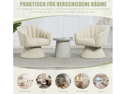 Poltrona giratória moderna 360° - 70 x 66 x 72 cm - com assento e encosto ergonômicos + apoios de braço - veludo - bege