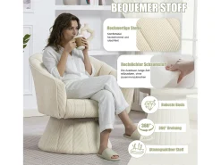 Poltrona giratória moderna 360° - 70 x 66 x 72 cm - com assento e encosto ergonômicos + apoios de braço - veludo - bege