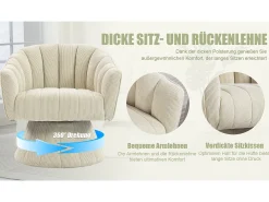 Poltrona giratória moderna 360° - 70 x 66 x 72 cm - com assento e encosto ergonômicos + apoios de braço - veludo - bege