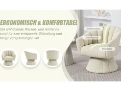 Poltrona giratória moderna 360° - 70 x 66 x 72 cm - com assento e encosto ergonômicos + apoios de braço - veludo - bege