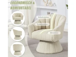 Poltrona giratória moderna 360° - 70 x 66 x 72 cm - com assento e encosto ergonômicos + apoios de braço - veludo - bege