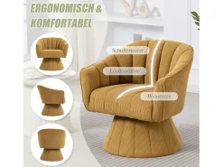 Poltrona giratória moderna 360° - 70 x 66 x 72 cm - com assento e encosto ergonômicos + apoios de braço - veludo - Amarela