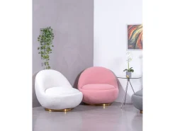 Poltrona giratório de design estofado em algodão - Corsica - Branco