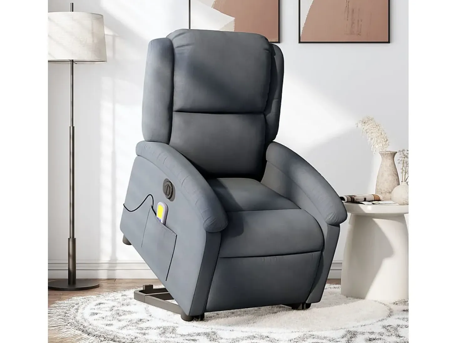 Poltrona massagens elevatória elétrica veludo cinzento-escuro SHL427517