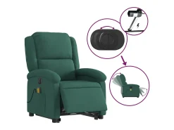 Poltrona massagens elevatória elétrica veludo verde-escuro SHL586841