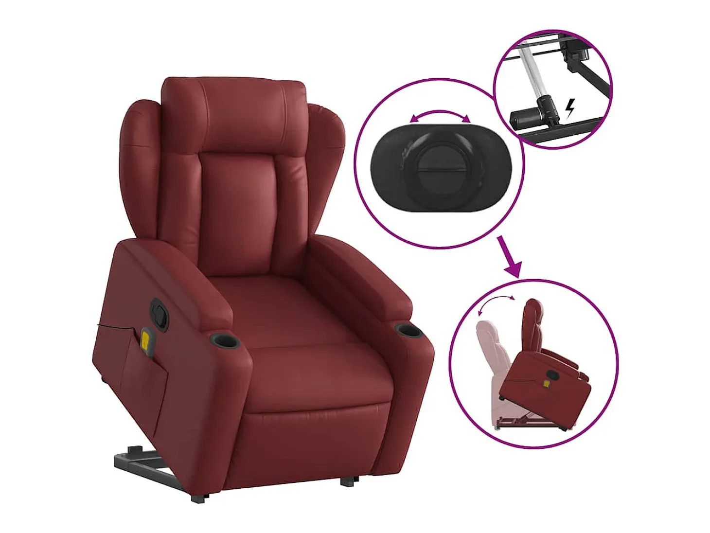 Poltrona massagens reclinável couro artificial vermelho tinto SHL212477