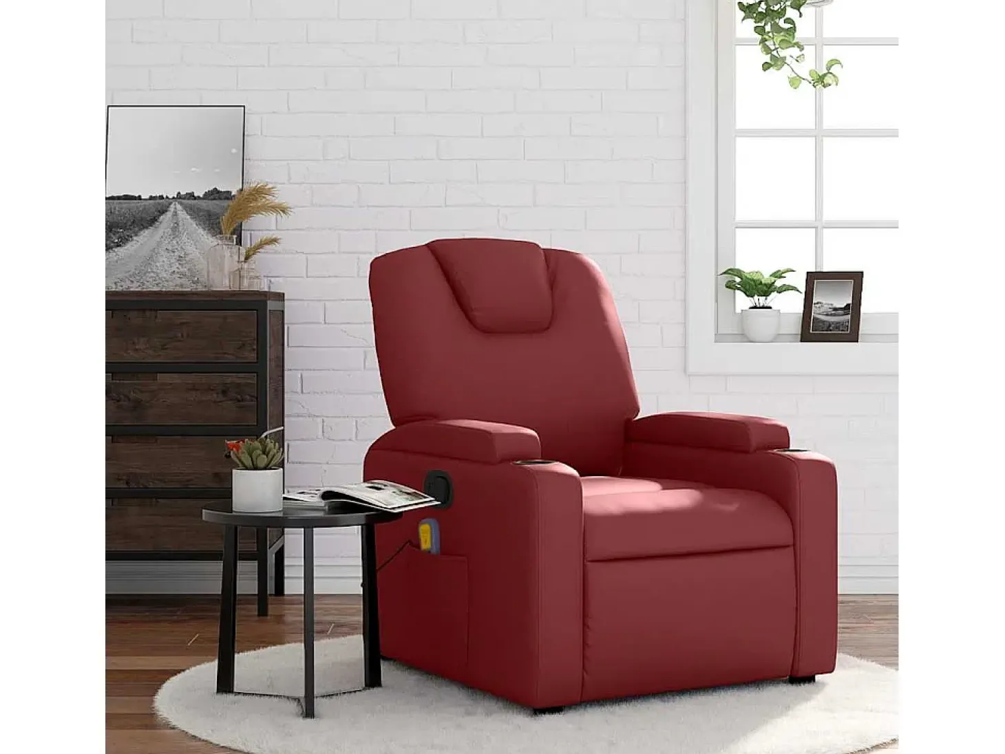 Poltrona massagens reclinável couro artificial vermelho tinto SHL731091