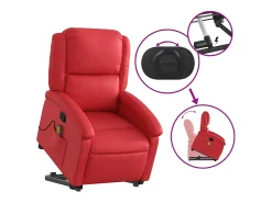 Poltrona massagens reclinável elevatória couro artif. vermelho SHL349011