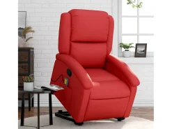 Poltrona massagens reclinável elevatória couro artif. vermelho SHL349011