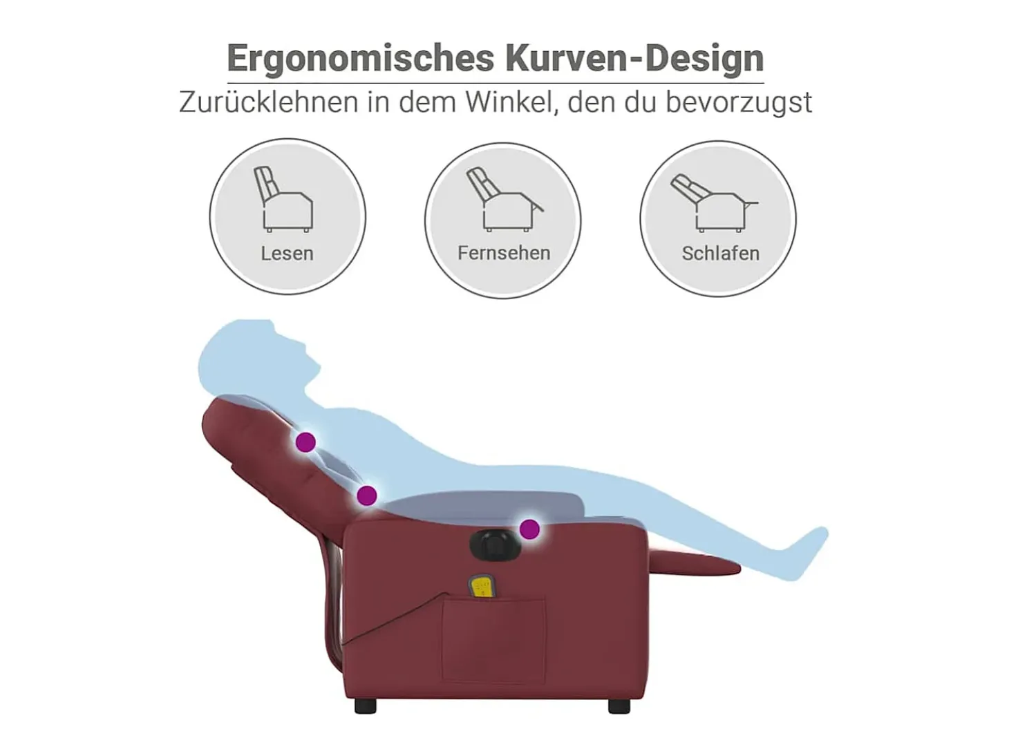 Poltrona massagens reclin. elétrica couro artif. vermelho-tinto