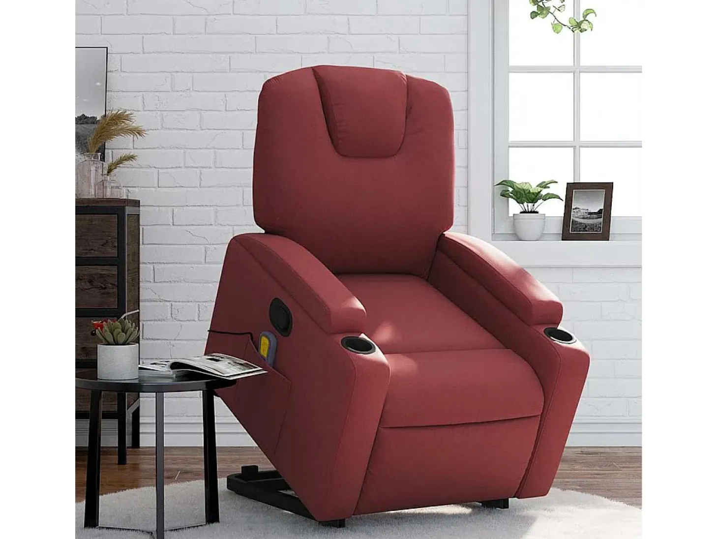Poltrona massagens reclinável couro artificial vermelho tinto SHL466019