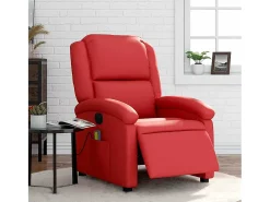 Poltrona massagens reclinável elétrica couro artif. vermelho SHL690304