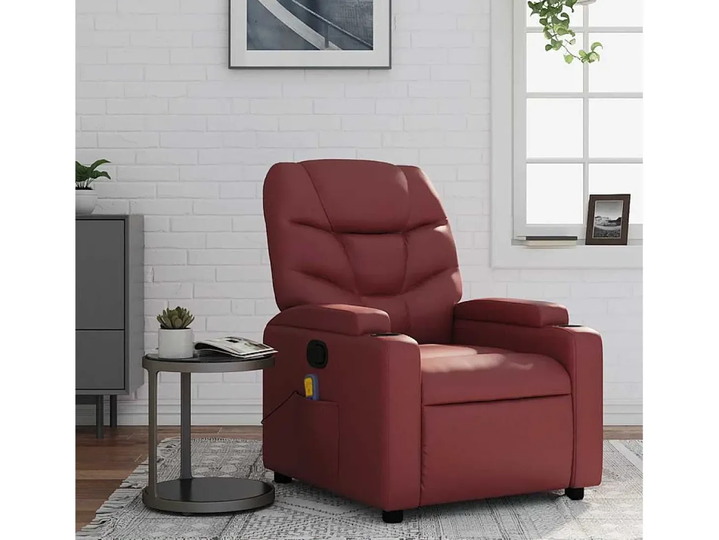Poltrona massagens reclinável couro artificial vermelho tinto SHL197487