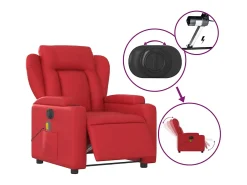 Poltrona massagens reclinável elétrica couro artif. vermelho SHL185716
