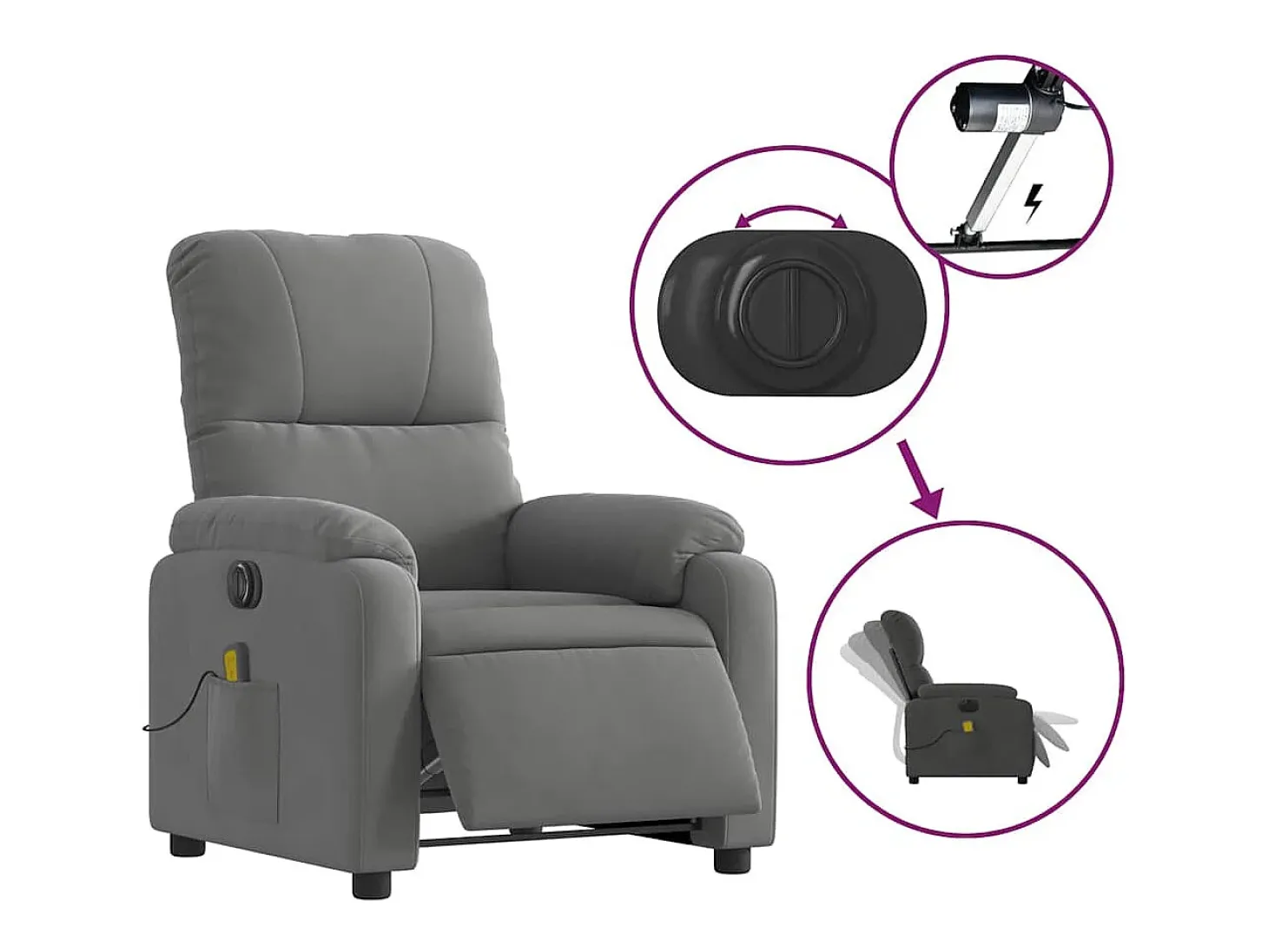 Poltrona massagens reclinável elétrica microfibra cinza-escuro SHL496139