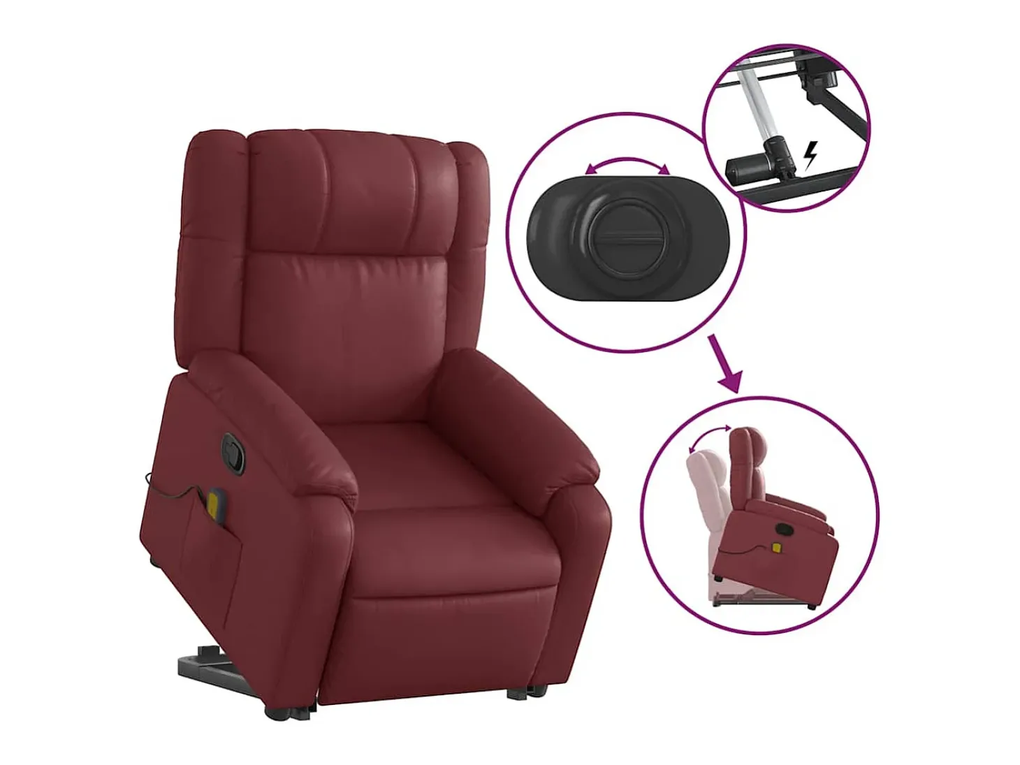 Poltrona massagens reclinável couro artificial vermelho tinto SHL667008