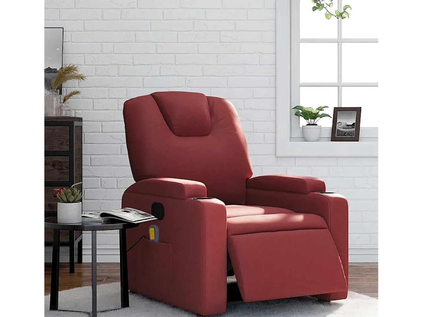 Poltrona massagens reclin. elétrica couro artif. vermelho-tinto SHL789234